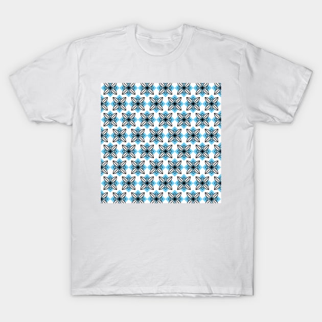 Turquoise blue and black floral motif pattern T-Shirt by SamridhiVerma18